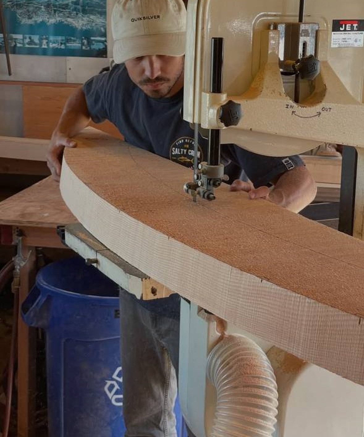 Julian cutting a curved timber on the bandsaw for Mirene